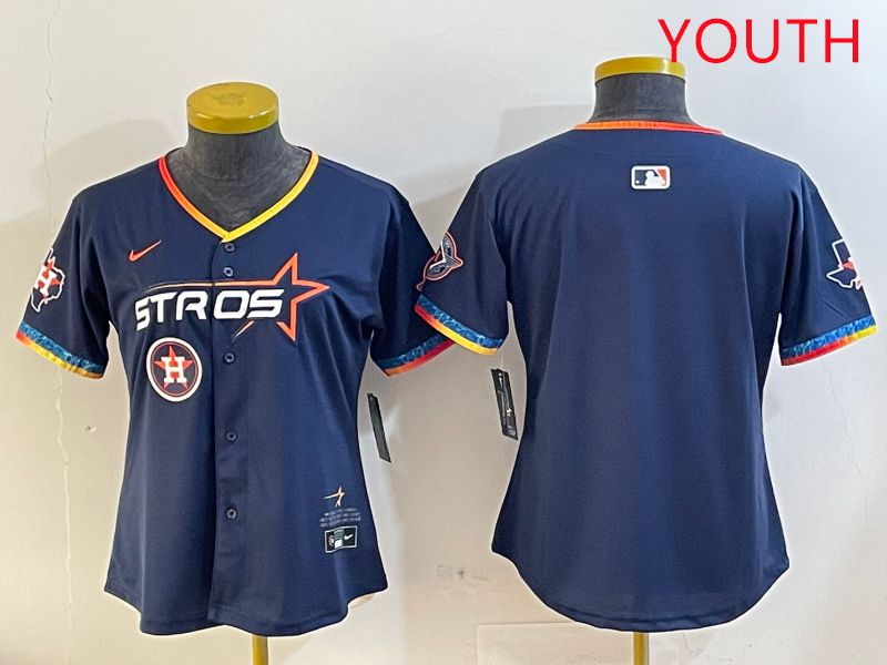 Youth Houston Astros Blank Drak Blue Fourth generation Joint Name 2025 Nike MLB Jersey style 3